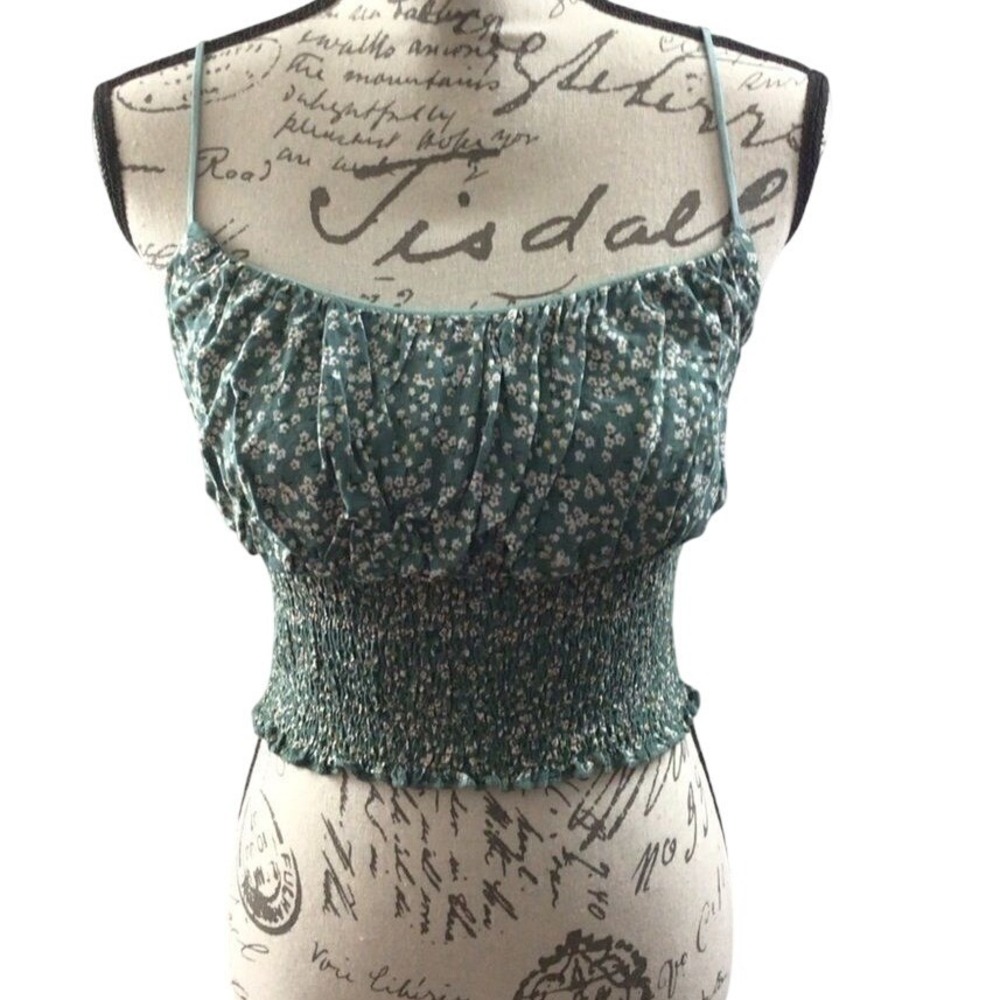 SALE Women's Green Floral Justify Spaghetti Strap Cinched Blouse Size Medium